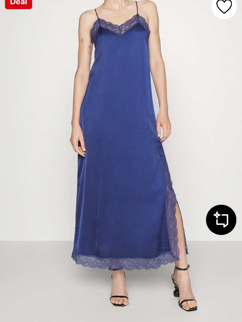SCOTCH & SODA Navy Lace-Trim Maxi Slip Dress with Side Slit